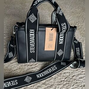 Steve Madden Black BWebby PU Crossbody Small Tote Bag Purse